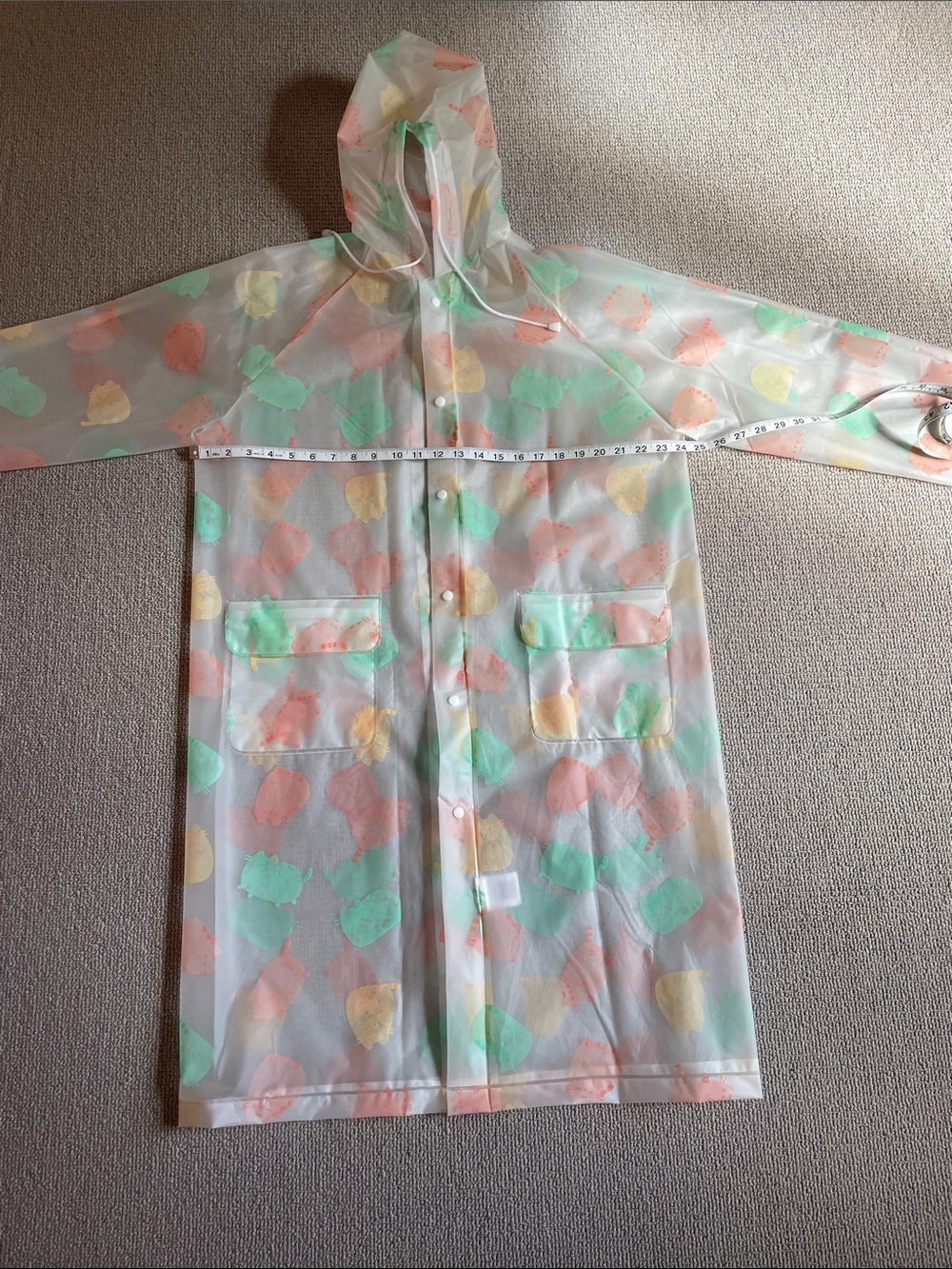 Pusheen Transparent Raincoat with Pastel Pusheen Print (Green, Pink, Yellow) - Picture 2 of 7